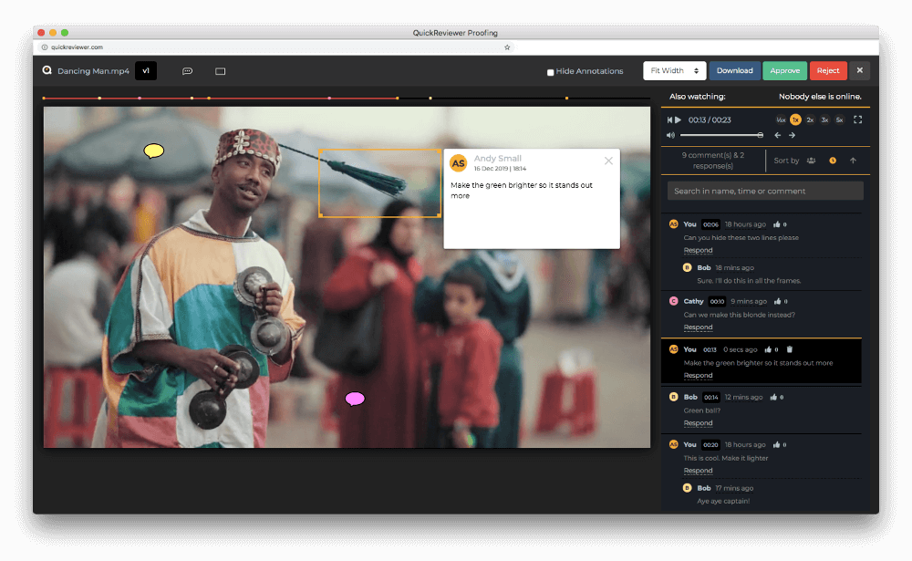 The review window lets you add comments and highlight text