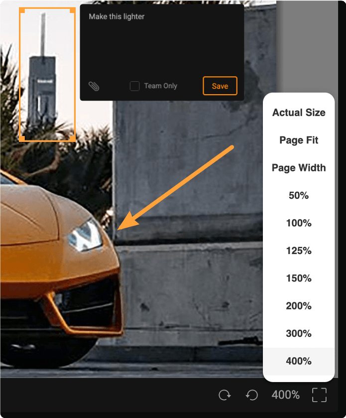 QuickReviewer interface displaying a zoomed-in image with annotation tools for collaborative review and feedback