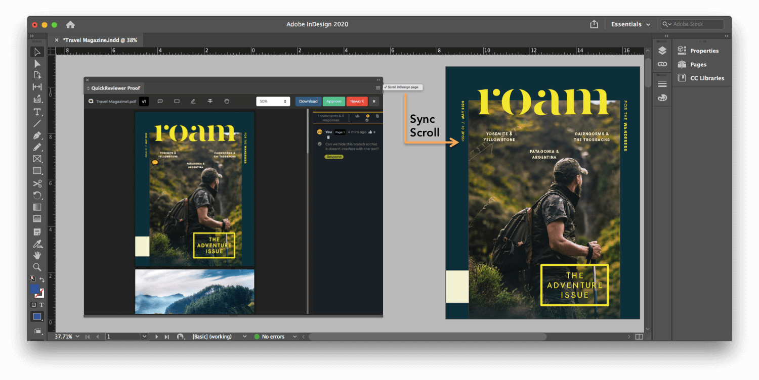 Side-by-side comparison of two synchronized scrolling documents in QuickReviewer’s review interface