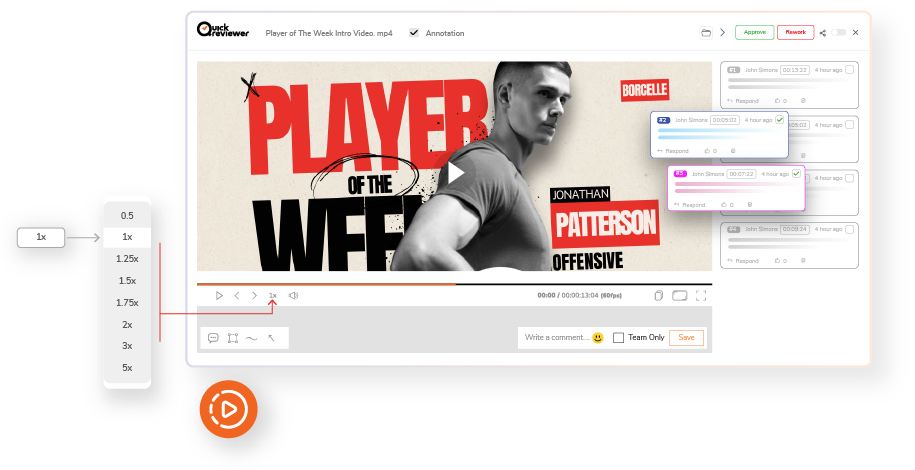 You get detailed playback control on videos for proofing online with QuickReviewer