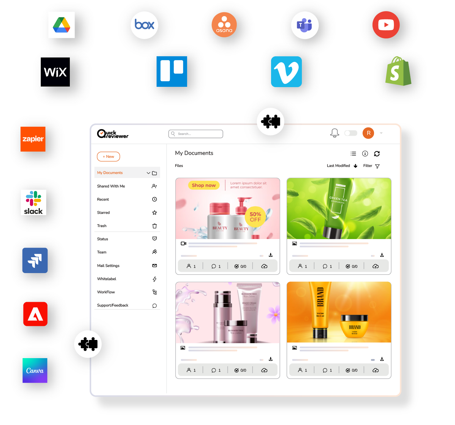 The integrations available for QuickReviewer